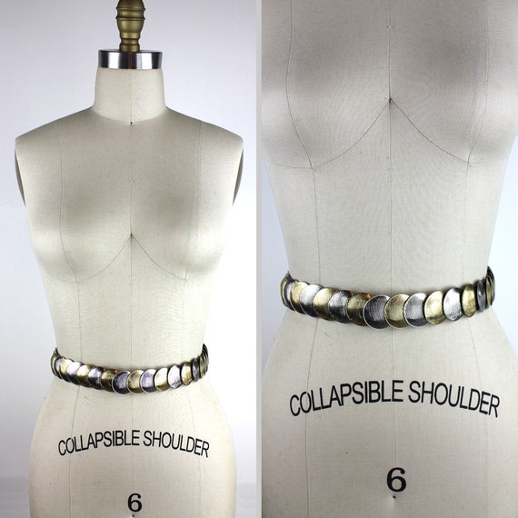 Silver & Gold Circle Scale Metal Elastic Belt - 24 Inches  display picture 1