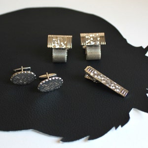 Mens Gift Set Silver Men&#39;s Cuff Links and Tie Clip