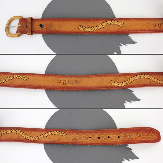 Personalized Viki Tooled Leather Vintage Belt - Gem display picture 2
