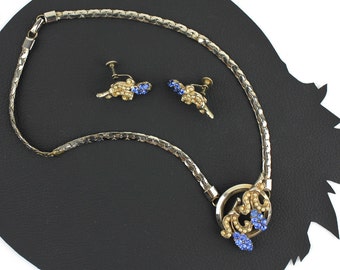 Pierre bleue fausse perle collier Vintage Silver & Gold