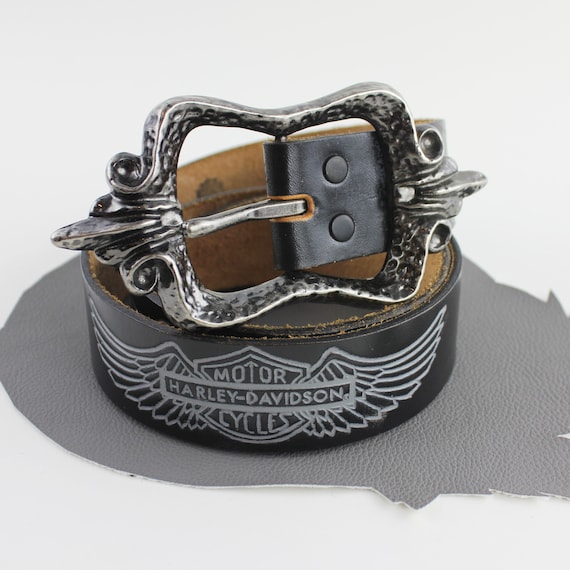 Harley Davidson Black Leather Belt With Large Silver Metal  display picture 2