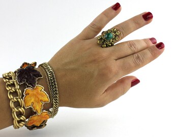 Autumn Maple Leaf & Gold Chain Bracelet Set