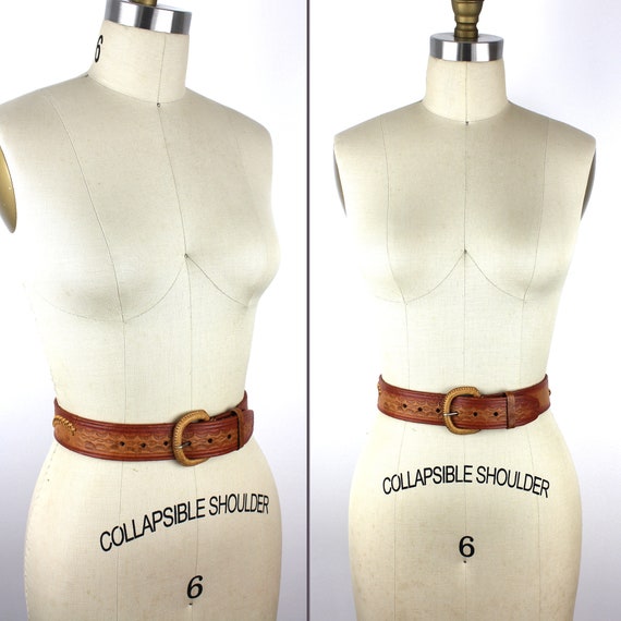Personalized Viki Tooled Leather Vintage Belt - Gem display picture 3