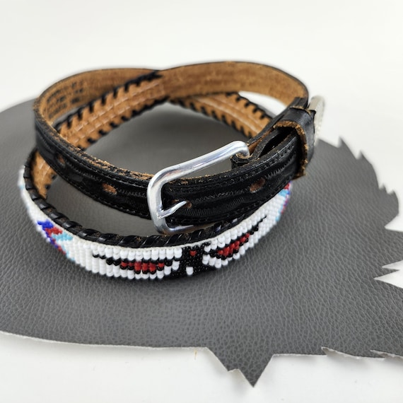 Southwestern Beaded Black and White Belt Vintage  main image 4