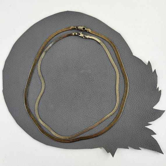 Two Gold Colored Herringbone Flat Chain Vintage N… - image 3