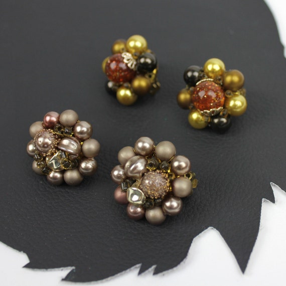 Cluster Bead Vintage Clip On Unpierced Earring Set … Gem