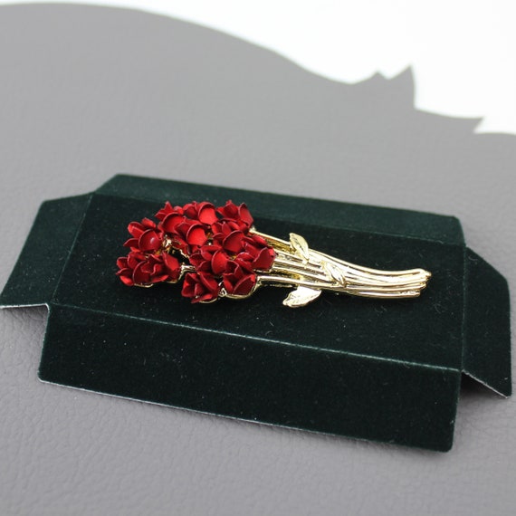 Dozen Red Roses Gold Stem Bouquet Vintage Metal B… - image 5