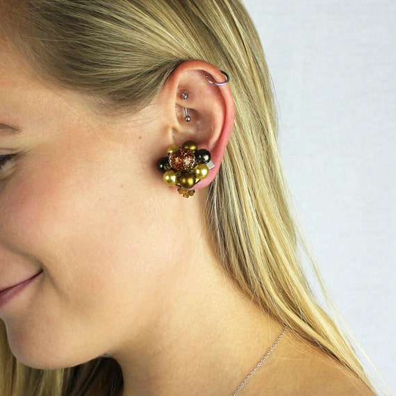 Cluster Bead Vintage Clip On Unpierced Earring Set … Gem