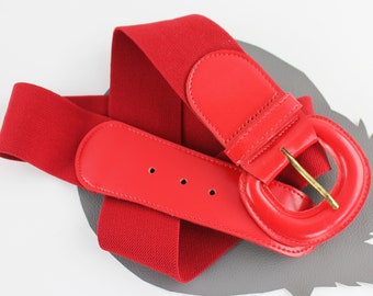 Red Vinyl & Elastic Mod 80s Vintage Belt size Medium/Large