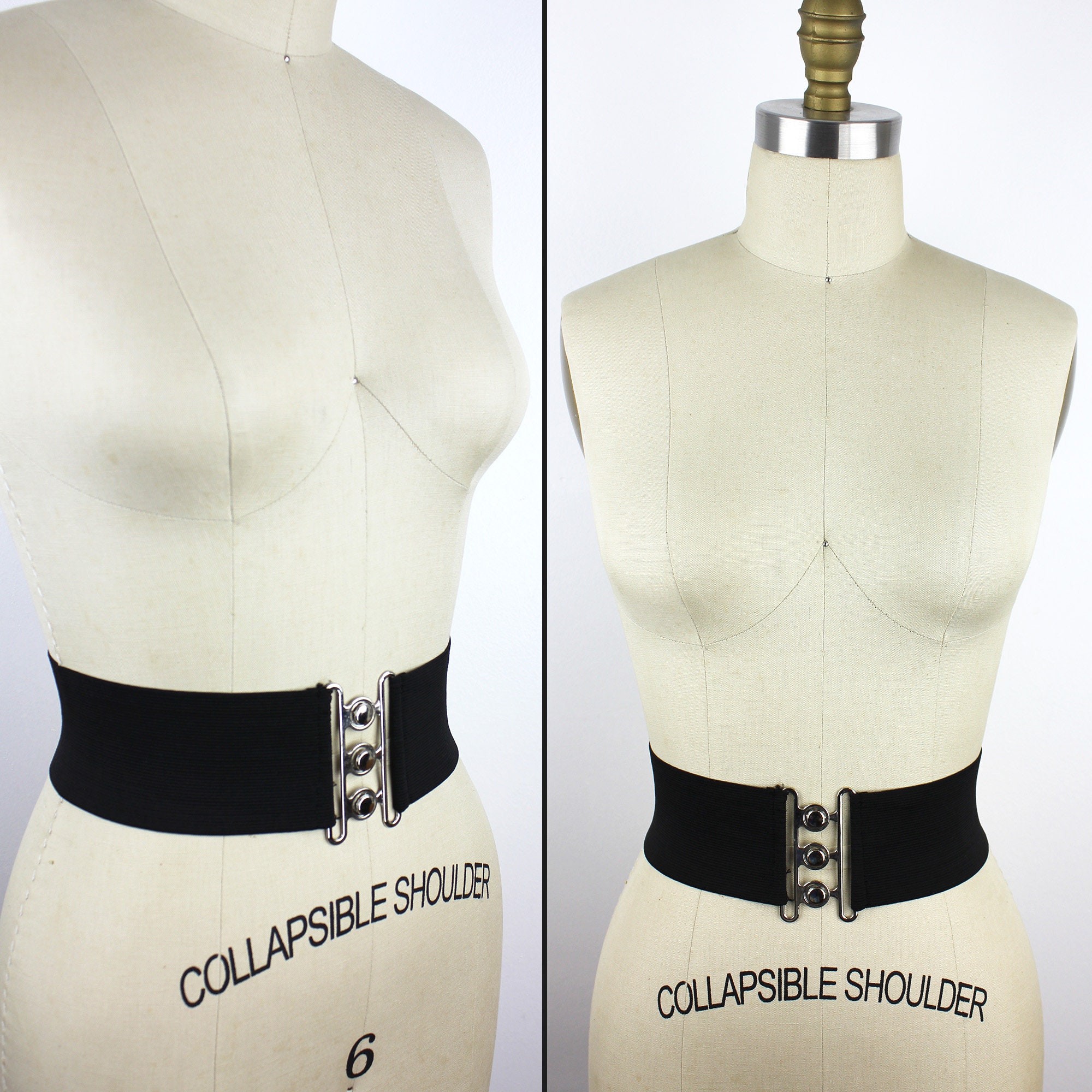 Black & Silver Wide Elastic Vintage Belt / Size Medium 