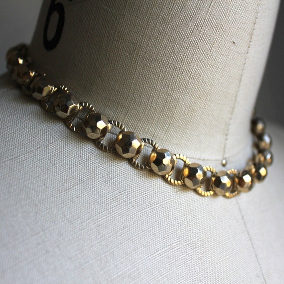 Disco Ball Vintage Gold Link Necklace Gem