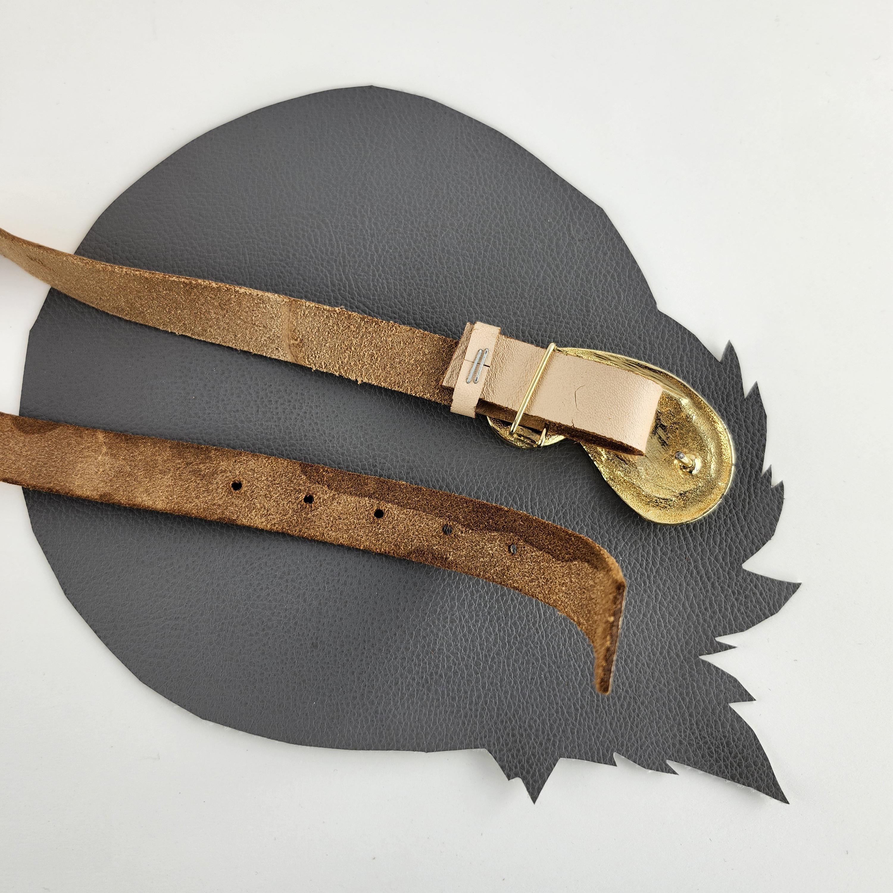 51. Vintage Beige Belt with Gold Buckle Buy Beige Suede Belt With Gold Buckle | LeatherBeltsOnline.com main image 2