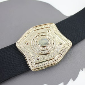 Vintage Black Elastic Belt with Gold Buckle - size small / medium
