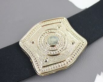 Vintage Black Elastic Belt with Gold Buckle - size small / medium