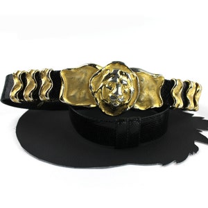 Vintage Judith Leiber Snakeskin Belt, Gold Lion Buckle  display picture 3
