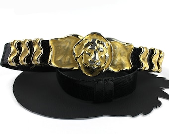 Vintage Alexis Kirk Gold & Rhinestone Buckle on Black Vinyl  display picture 3
