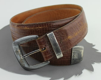 Brown Leather Western Belt with Silver Buckle size 30