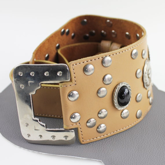 Genuine Leather Belt with Southwest Stud Accents, Antique Silver Buckle ARIAT Women main image 4
