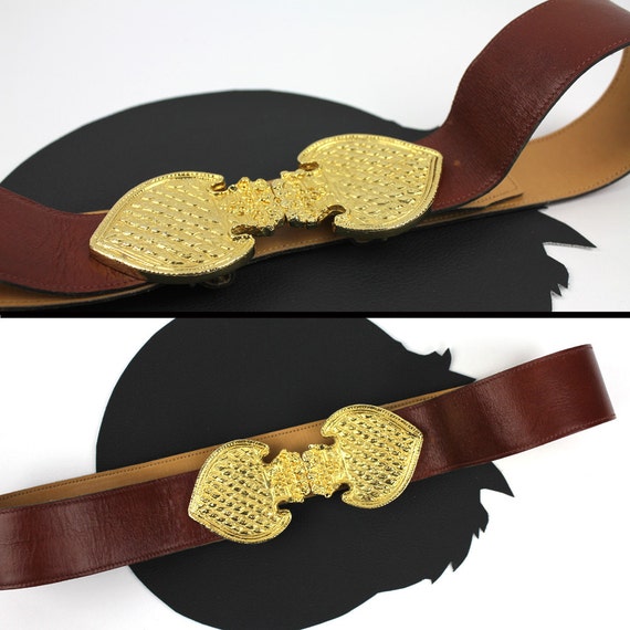 Chestnut Brown Leather Adjustable Belt With Gold Metal 