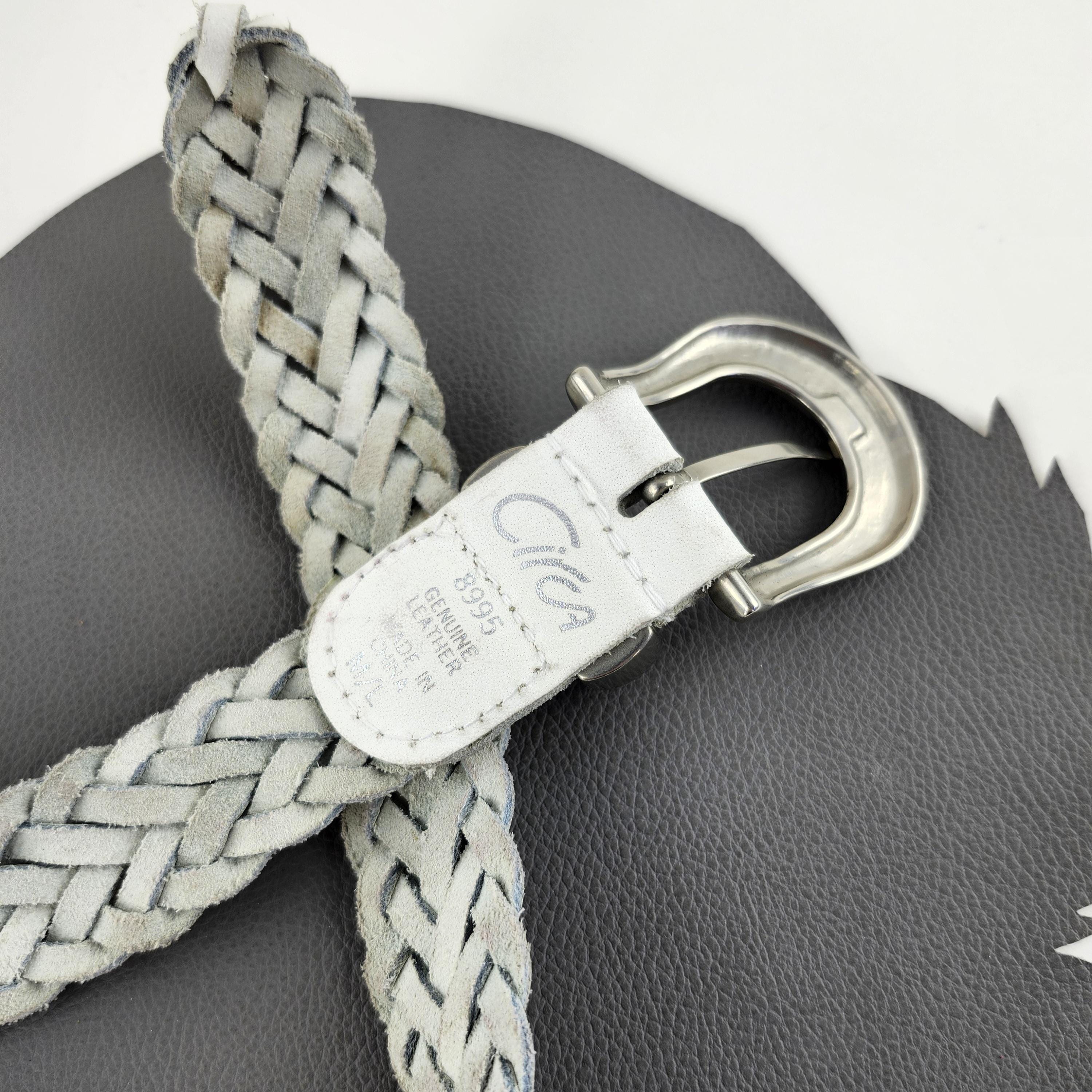 Ceinture Femme Vintage En Cuir Tressé Et Argent - Taille S, Longueur 35 Pouces, Réglable