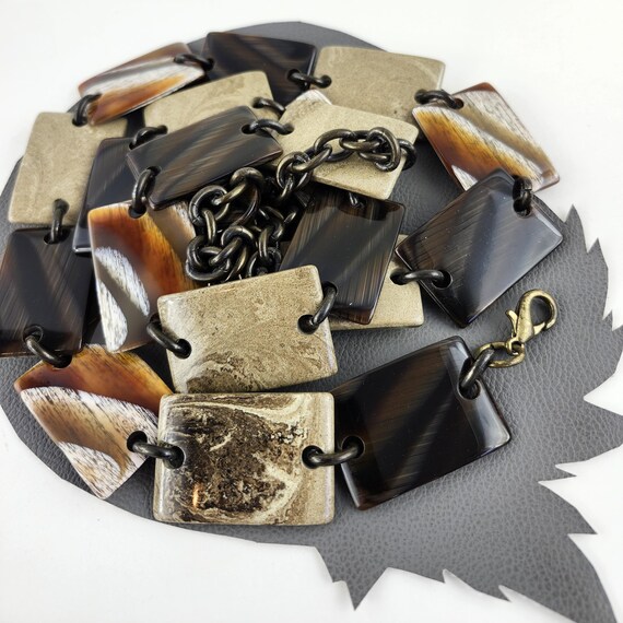Vintage Tan Brown Silver Chainlink Genuine Leather Statement Belt Retro Vintage Brown Leather Chain Link Belt With Silver Buckle - Etsy main image 2