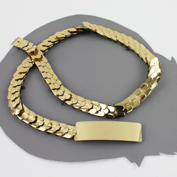 Thin Gold Metal Scale Vintage Elastic Belt / Narr… - image 2