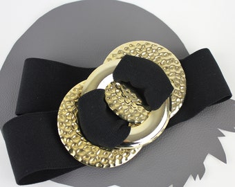 Black and Gold Circle Buckle Vintage Elastic Belt