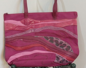 Pink Lizard Grain Tote Bag by Carlo Falchi - Oversized Tote with Zipper 1980s