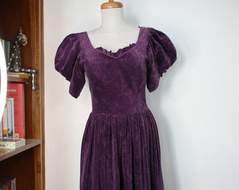 80s Laura Ashley Purple Velveteen Dress- Midi/Maxi Length -Size-10 Women's