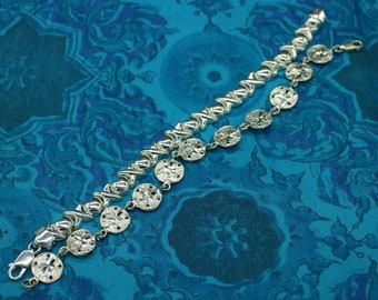 Sand Dollars and Hearts and Kisses Designs 2 Silver Bracelets