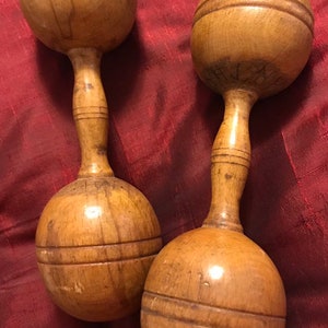 Set of 1/2 lb wooden barbells, wooden hand weights, vintage sporting goods