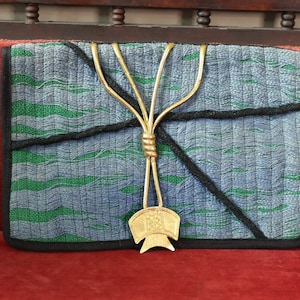 Blue/Green Carpet Bag 1980s Vintage Fold Over Clutch