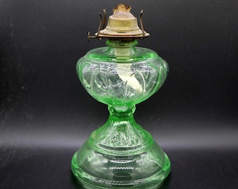 Lámpara de queroseno/aceite de principios del siglo XX, vidrio de vaselina/vidrio de uranio