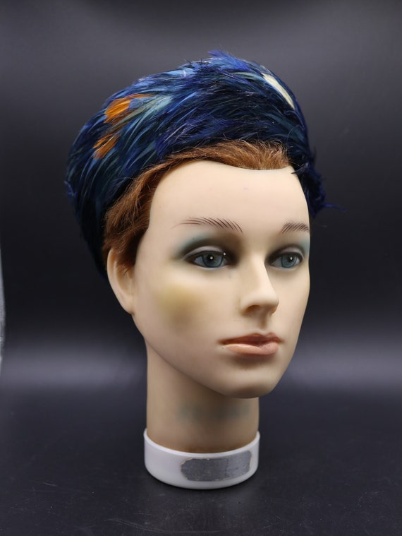 Blue Feather Hat 1950s / Early 1960s - Etsy display picture 3