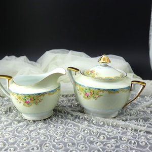 Noritake Evaline Creamer and Sugar Bowl with Lid - Excellent Condition