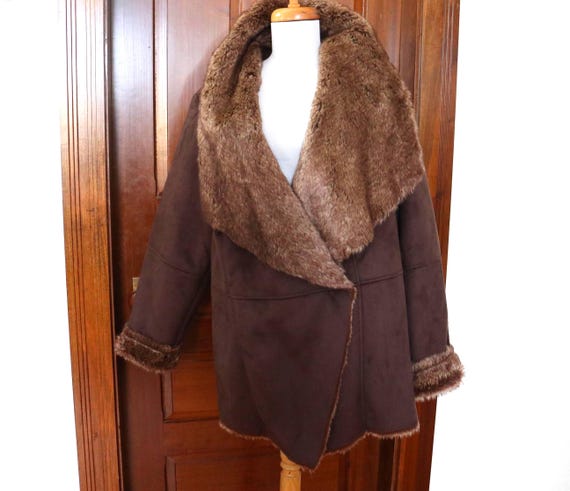 Faux Suede/Fur Jacket in Chocolate Brown - Size -20W Excellent Condition
