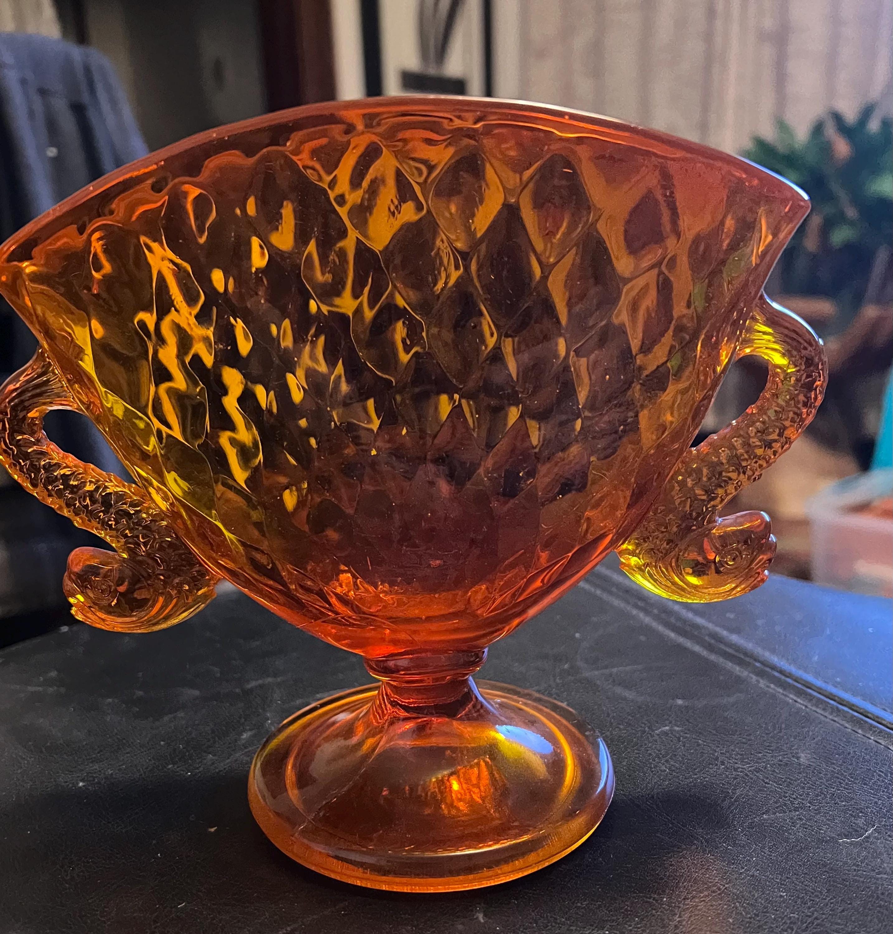 Fenton Tangerine Stretch Glass Dolphin Fan Vase - Etsy