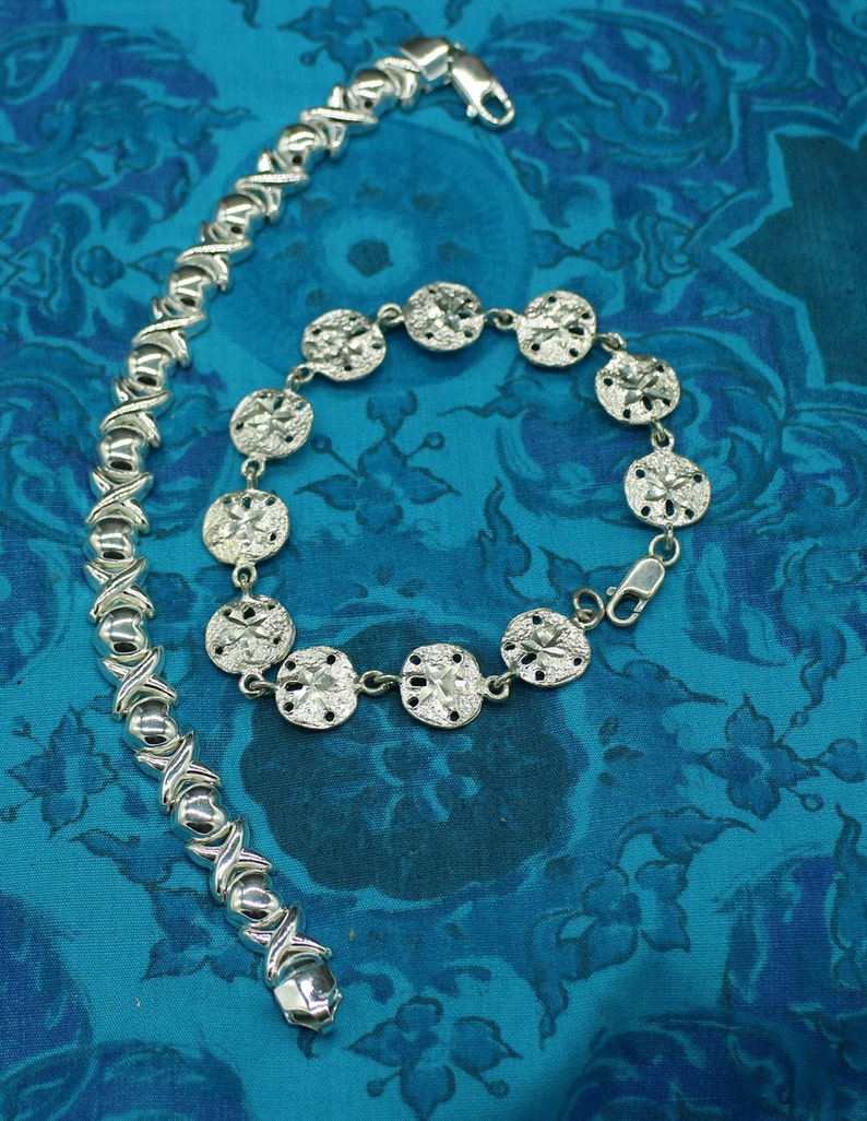 Sand Dollars and Hearts and Kisses Designs 2 Silver Bracelets
