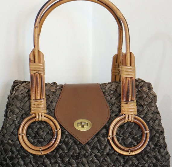 Italian Raffia & Bamboo Handbag 1950s - image 3