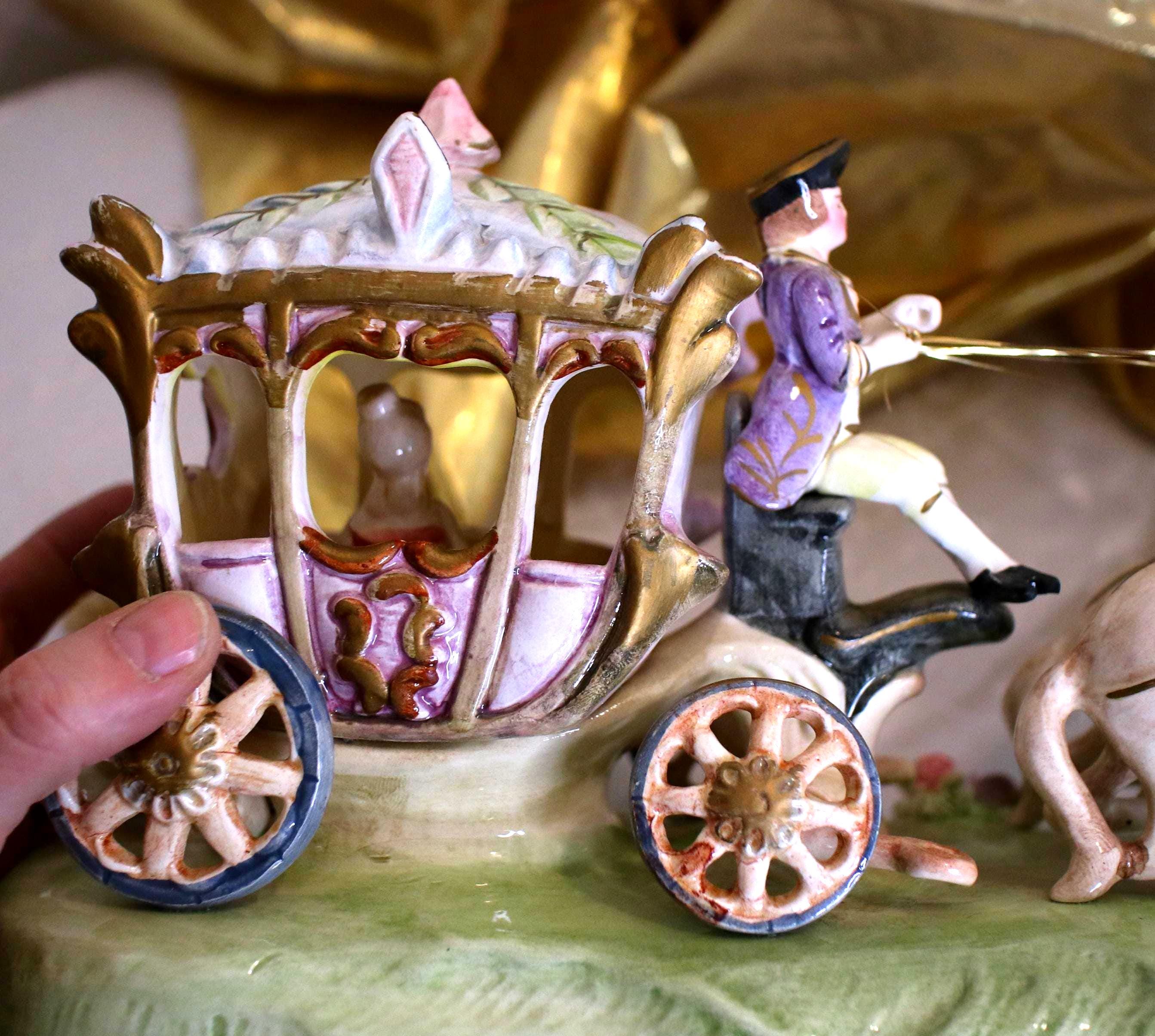 Italian Capodimonte Porcelain Horsedrawn Carriage With Driver and