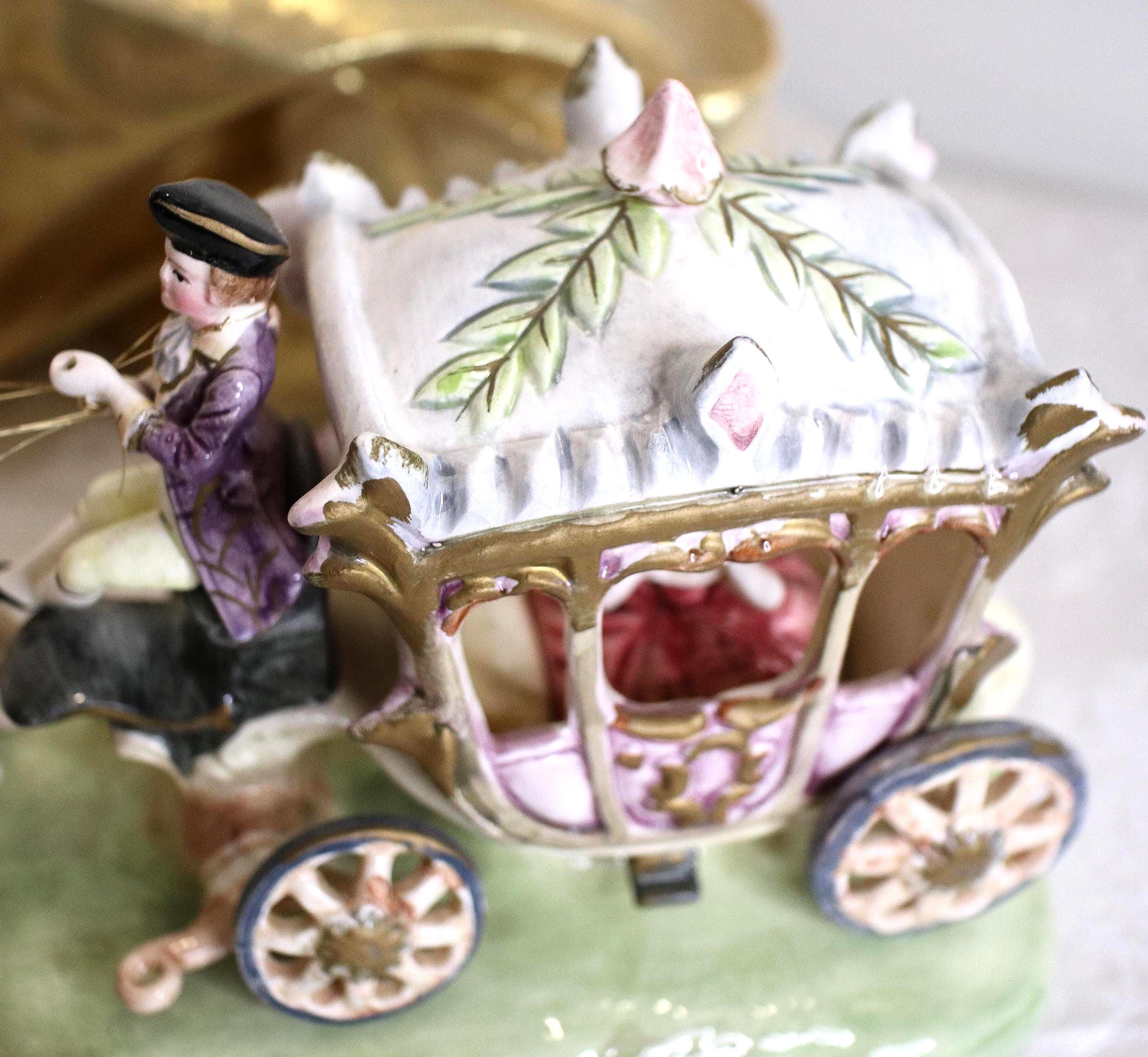 Italian Capodimonte Porcelain Horsedrawn Carriage With Driver and