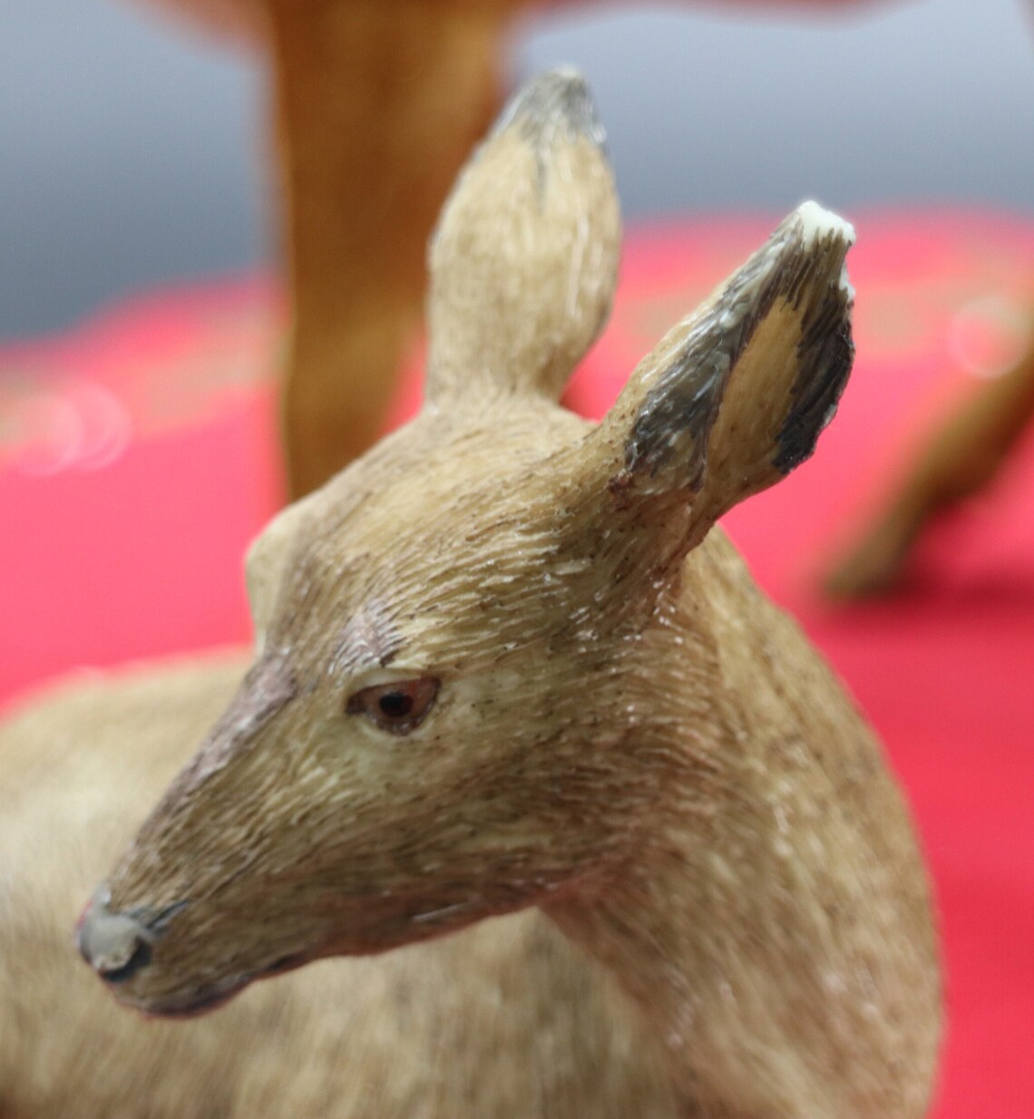 Vintage Reindeer Figurines 2 Flocked Bucks With 3 Babies Etsy