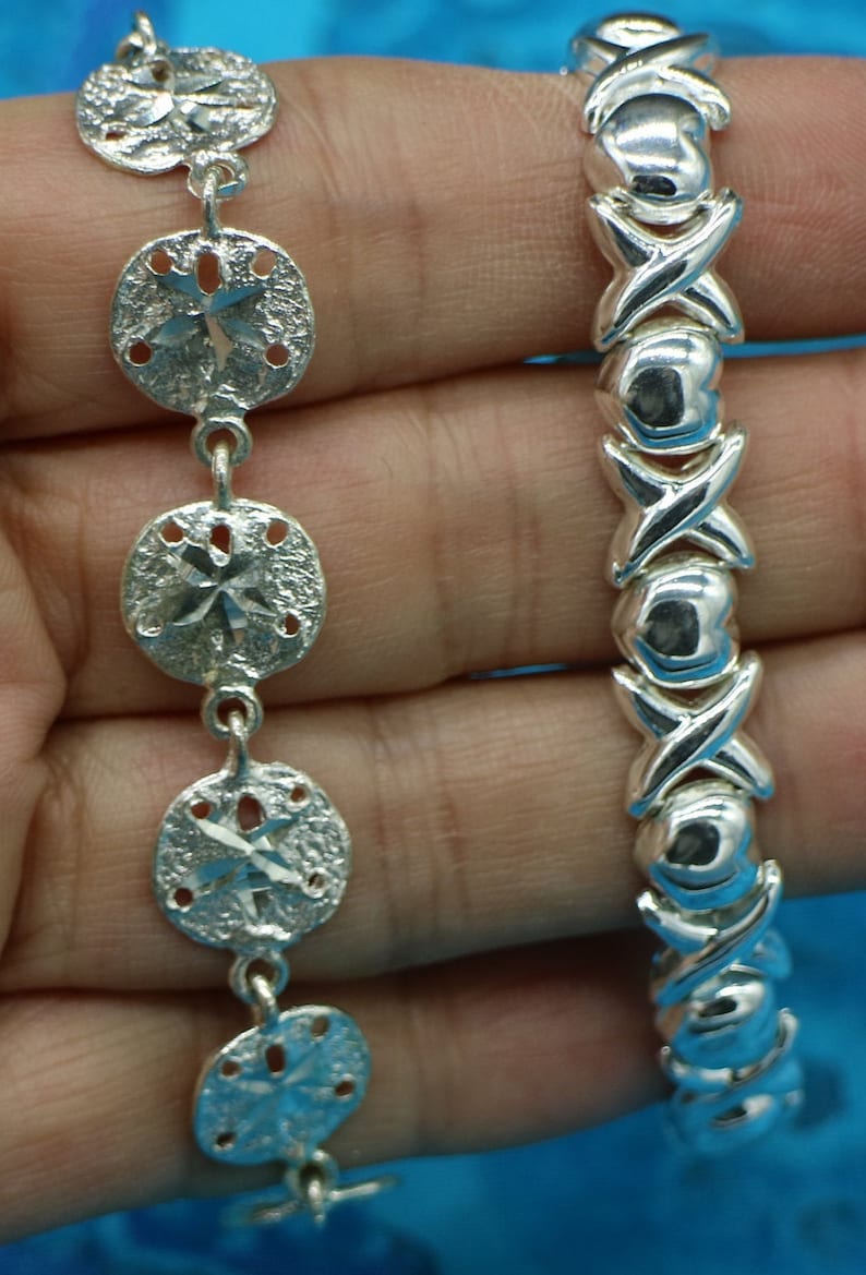 Sand Dollars and Hearts and Kisses Designs 2 Silver Bracelets