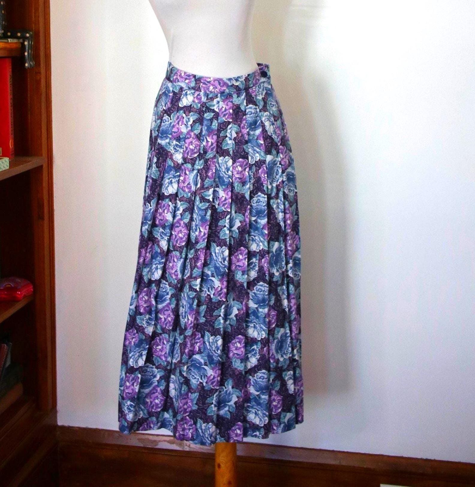 Jupe Plissée Laura Ashley, Fleurie Multicolore, Coton, Taille 12, Longueur Genoux