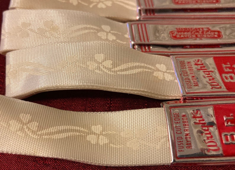 Wright Ribbon 1950's Vintage White Rayon Wright's Ribbon With a White Four Leaf ...