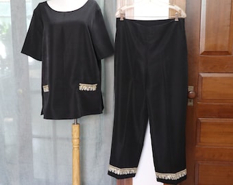 Vintage Black 2-Piece Tunic and Pants-Carol Cohen Studio Size-Large - See Measurements