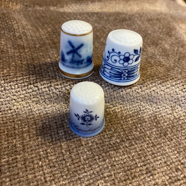 Porcelain Thimbles (3) Delft Blue and Royal Copenhagen, German and Danish Thimbles, Hutschenreuther, Freiburg Porzellan