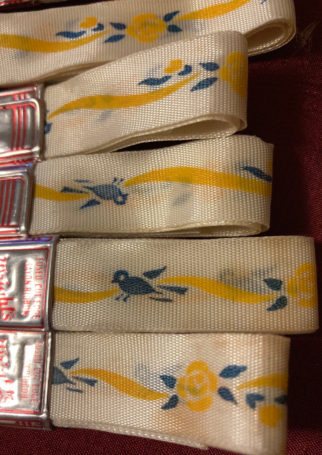 Wright Ribbon 1950's Vintage Rayon Wright's Ribbon, Bluebirds, Flowers and Ribbon, 56 ...