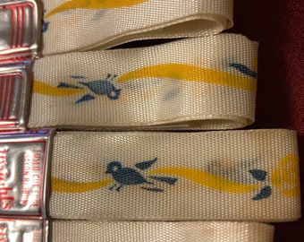 1950's Vintage Rayon Wright's ribbon, bluebirds, flowers and ribbon, 56 feet, springtime ribbon, party decor, bird lover, bird collector