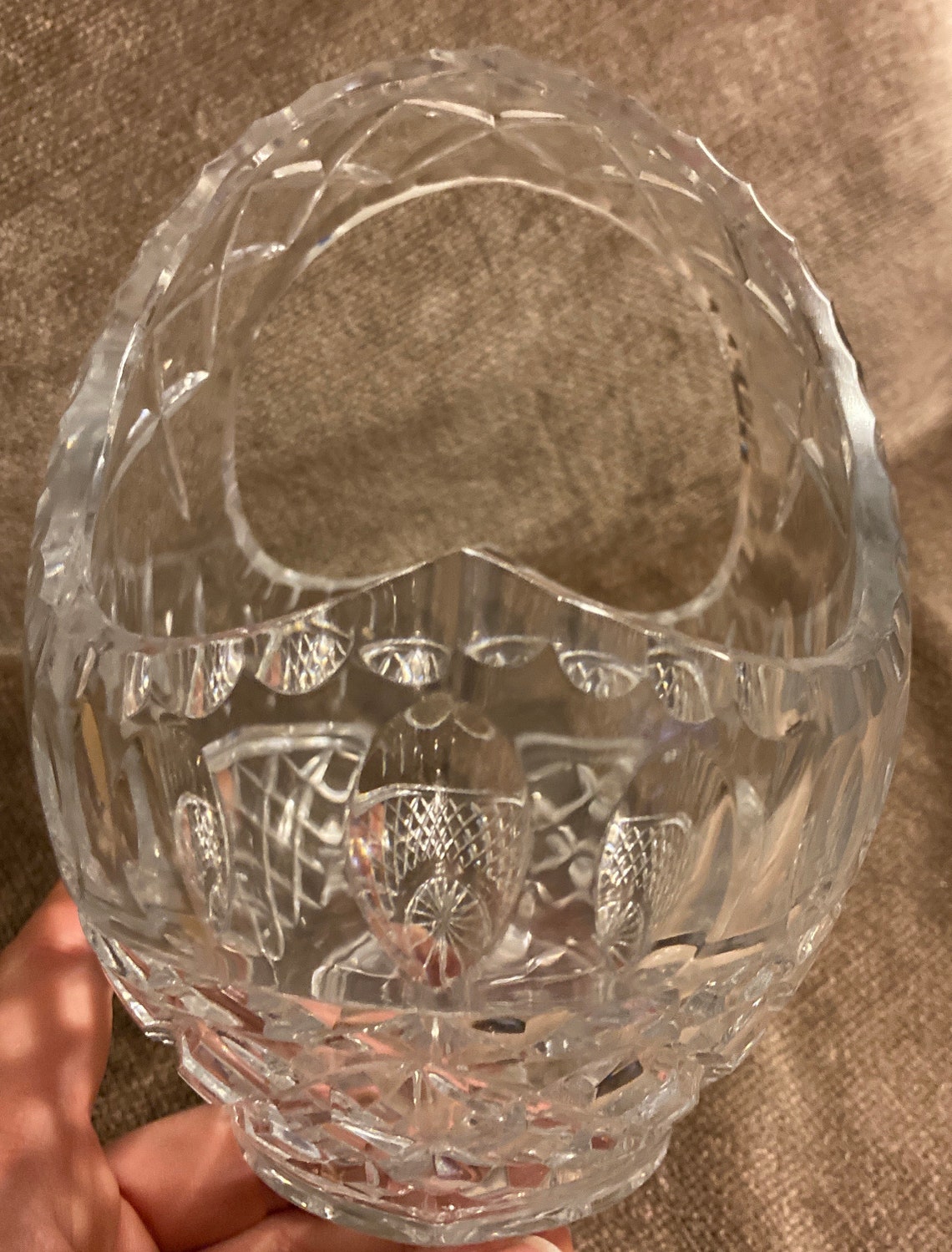 Lead Crystal Glass Basket Cut Starburst Design Etsy
